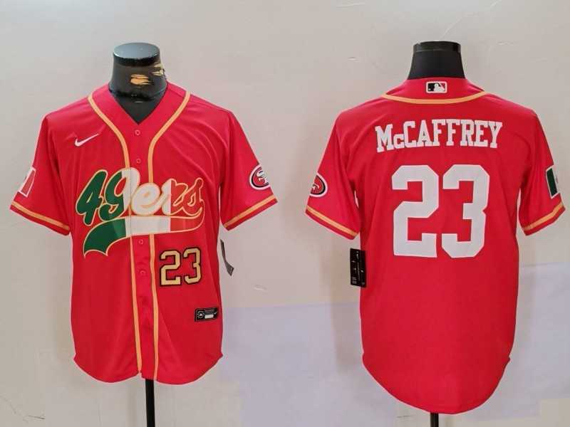 Mens San Francisco 49ers #23 Christian McCaffrey Red With Patch Cool Base Stitched Baseball Jerseys->san francisco 49ers->NFL Jersey